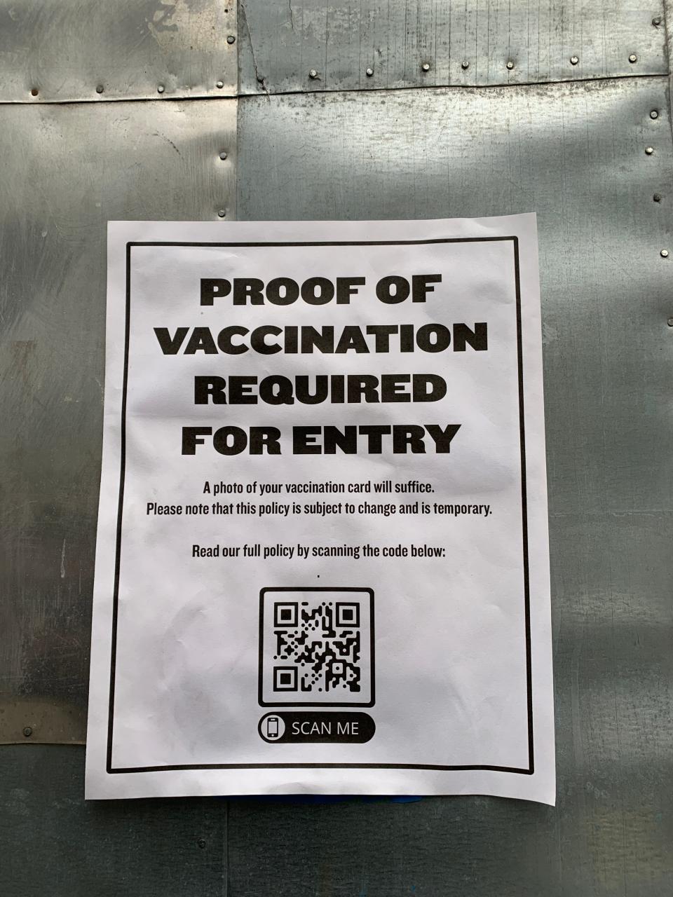 A vaccine required sign at Kremwerk, a Seattle nightclub.