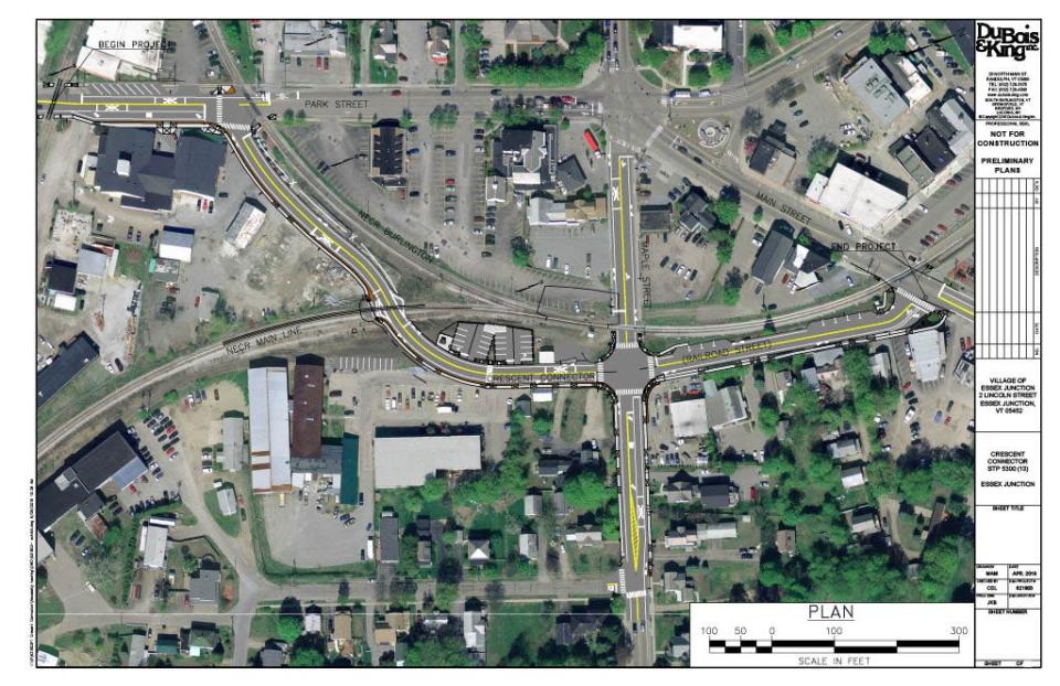 Plans show what the "Crescent Connector" will look like at the Essex Junction Fiver Corners area. The road will be mostly completed this construction season.