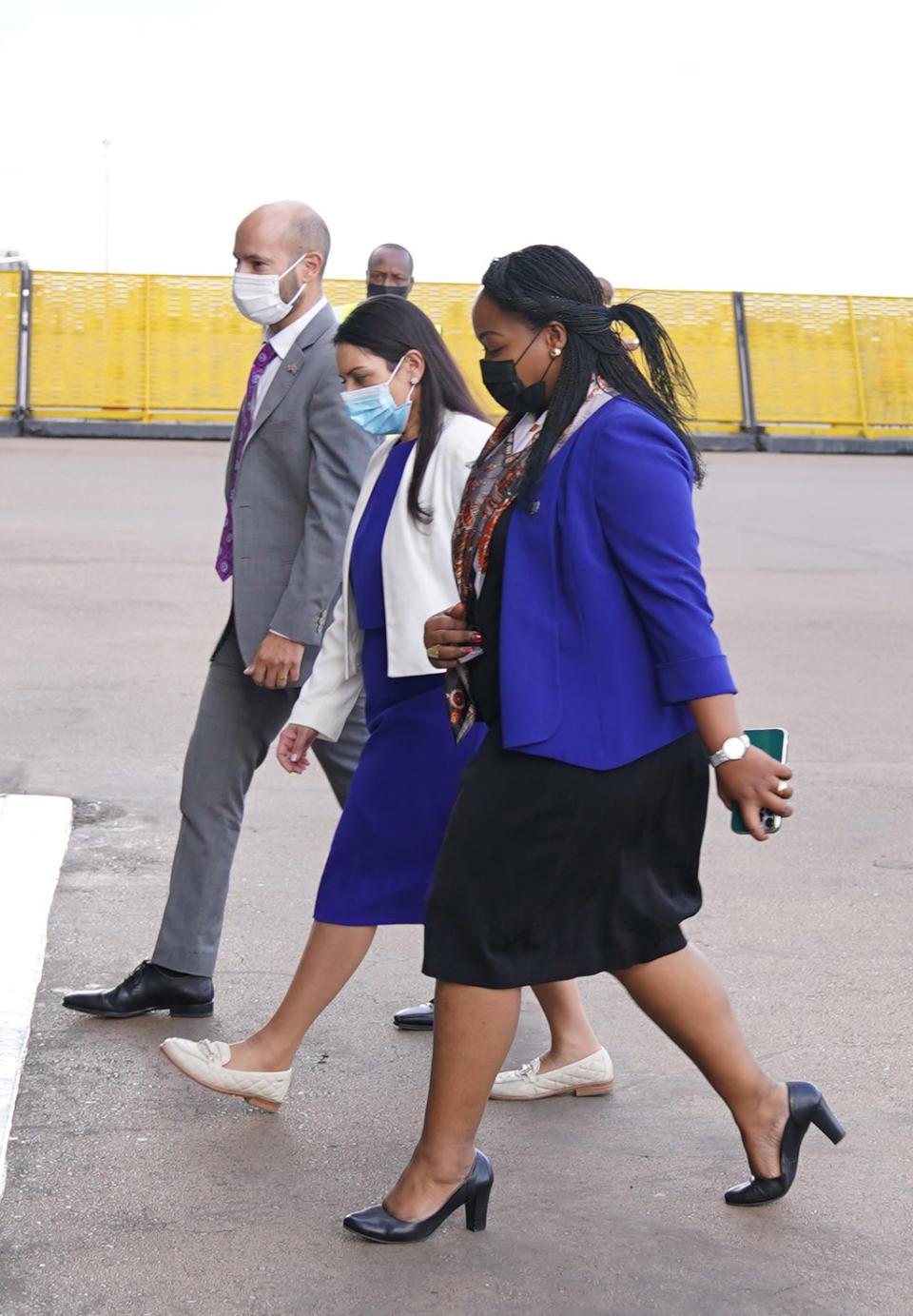 Home Secretary Priti Patel is met by delegates as she arrives in Rwanda (Flora Thompson/PA) (PA Wire)