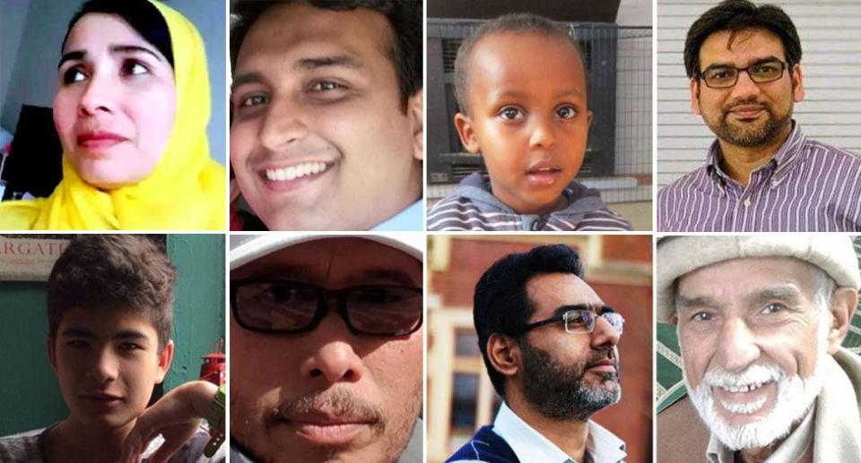 Some of the victims of the Christchurch massacre from top left clockwise are Husne Ara Parvin, Farhaj Ahsan, Mucad Ibrahim, Haroon Mahmood, Haji-Daoud Nabi, Naeem Rashid, Lilik Abdul Hamid and Sayyad Milne. Source: 7News