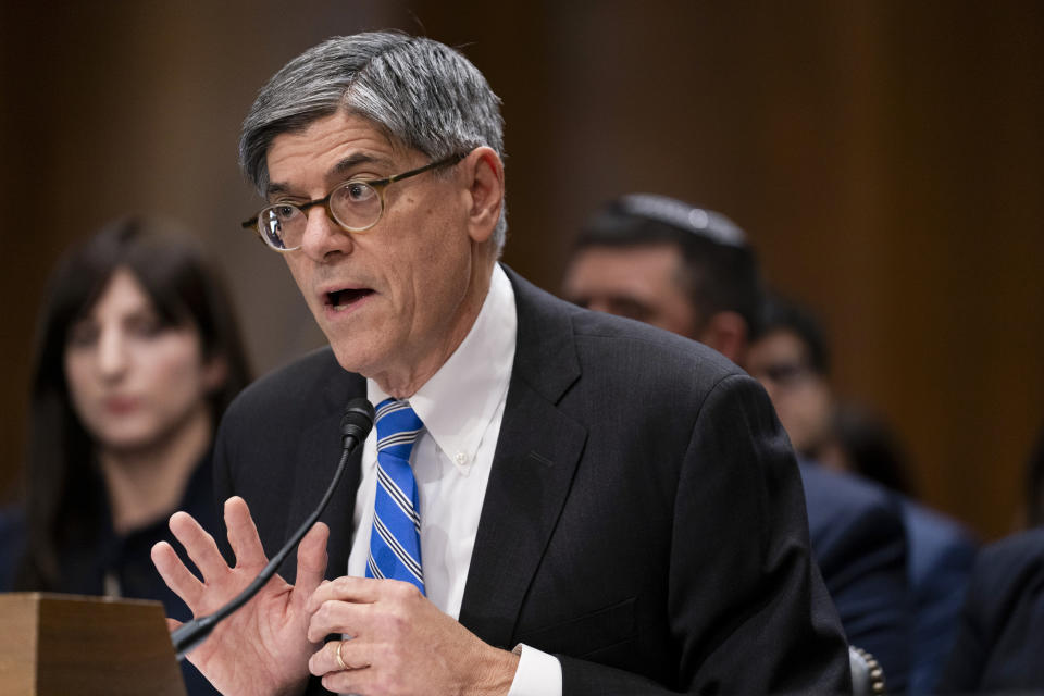 Jacob Lew, former treasury secretary under President Barack Obama, testifies during a Senate Foreign Relations Committee hearing to examine his nomination as Ambassador to the State of Israel, Wednesday, Oct. 18, 2023, in Washington. (AP Photo/Stephanie Scarbrough)