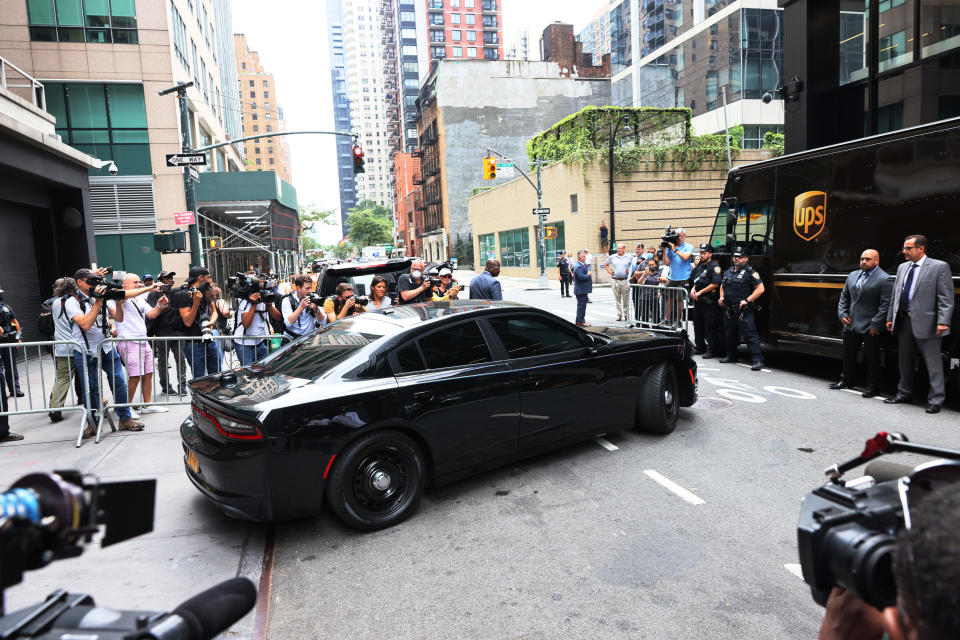 NEW YORK, NEW YORK - AUGUST 10: Gov. Andrew Cuomo drives away from his Manhattan office after a press conference announcing his resignation on August 10, 2021 in New York City. Gov. Andrew Cuomo held a press conference announcing his resignation after the release of a report by the NYS Attorney General Letitia James, that concluded that Cuomo sexually harassed nearly a dozen women by unwanted touching and making inappropriate comments. Lt. Gov. Kathy Hochul will be sworn in to replace him making her New York's first woman governor. (Photo by Michael M. Santiago/Getty Images)