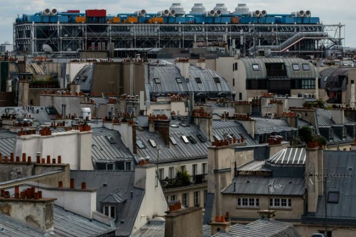The striking Pompidou Center dominates the skyline of the Marais district of Paris