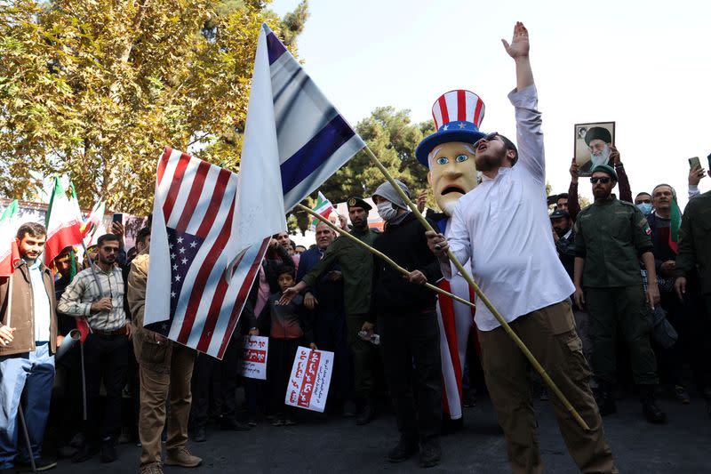 People demonstrate during the 43rd anniversary of the U.S. expulsion from Iran