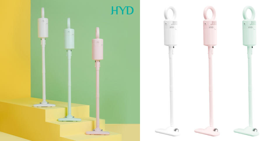 租屋族必備小家電：HYD 輕量手持無線吸塵器 D-82 手持0.99kg超輕量化設計，二段吸力，可使用15~28分鐘，水洗式不鏽鋼濾網及HEPA濾網加上旋風式集塵設計能過濾灰塵更徹底，直立式擺放，多種配件滿足各種清潔所需。