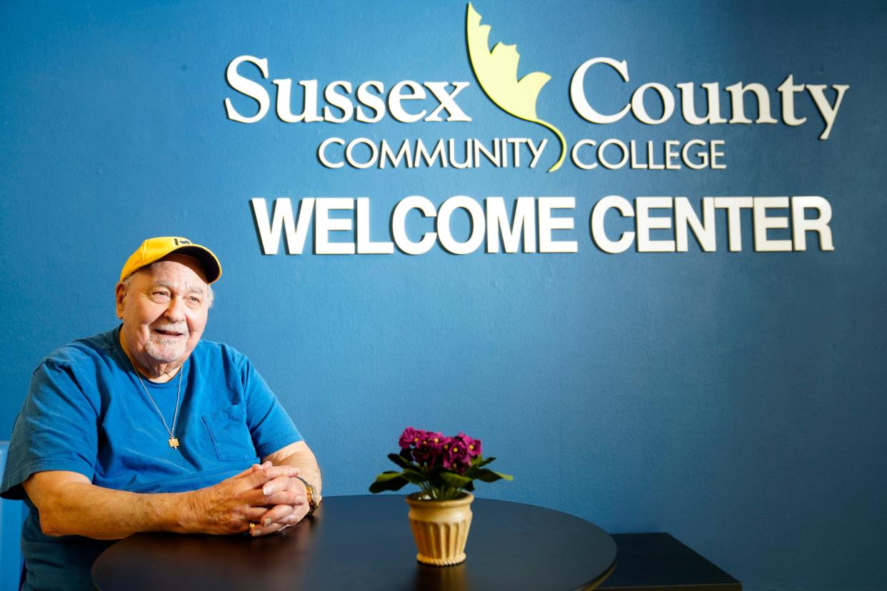 Bernard Cutler poses for a photograph at Sussex County Community College May 6, 2024, in Newton. Cutler will graduate from the college later this month. The 95- year-old went back to school after losing his wife of 60 years.