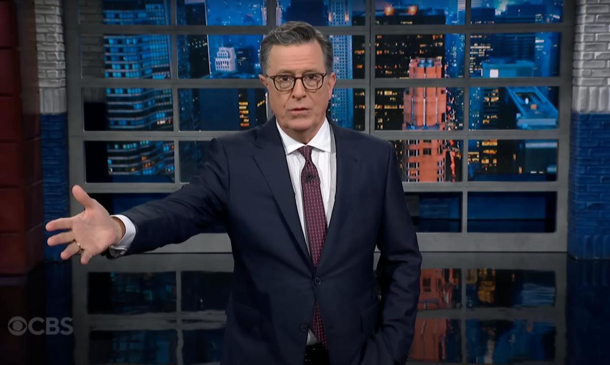 <span>Stephen Colbert on Sarah Huckabee Sanders’ comments on Kamala Harris: ‘You don’t usually associate the word humble with wanting to be the most powerful person in the world.’</span><span>Photograph: Youtube</span>