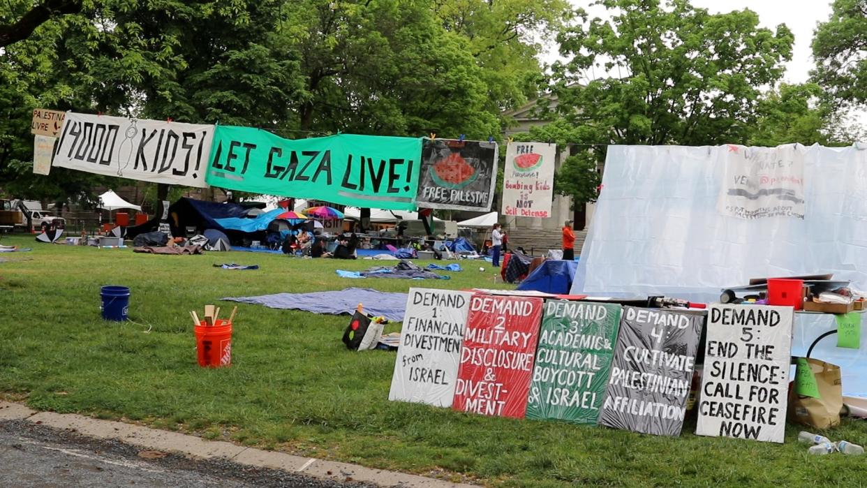 Over a dozen Princeton University students and community members participate in a hunger strike, which started last Friday, inside the Gaza Solidarity Encampment behind Nassau Hall at Princeton University in Princeton, NJ Monday, May 6, 2024.