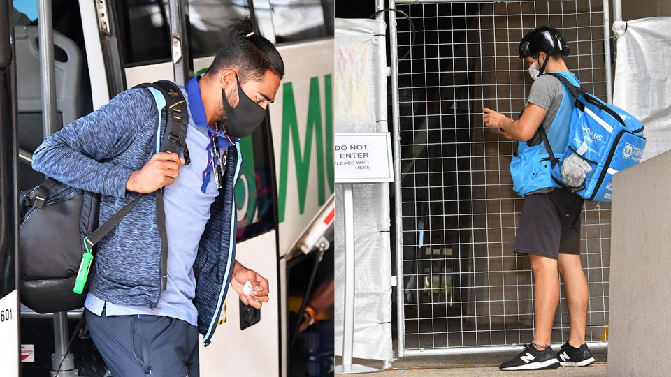 India's players can be seen arriving at their Brisbane hotel.