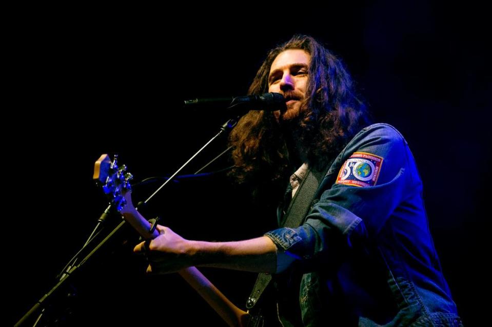 Hozier in concert at Raleigh, N.C.’s Red Hat Amphitheater, Tuesday night, Oct. 3, 2023.