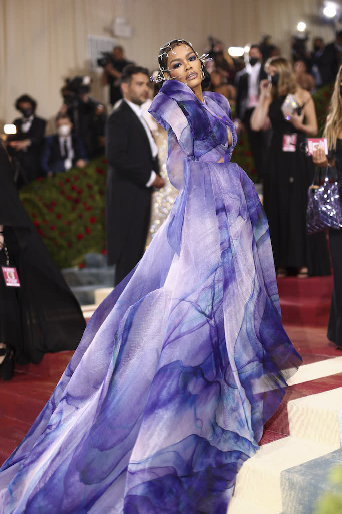 Teyana Taylor Serves Up Futuristic Glamour in Purple Watercolor Dress ...