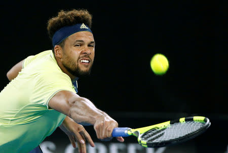 FILE PHOTO: France's Jo-Wilfried Tsonga in action during his Australian Open match against Nick Kyrgios. REUTERS/Thomas Peter/File Photo