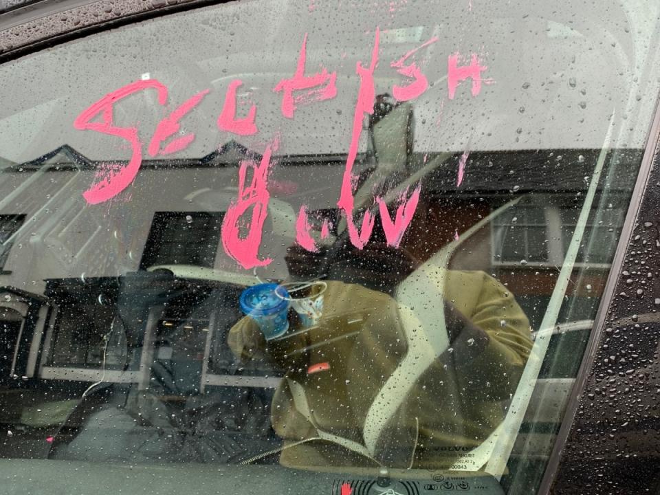 Alx Chibouni, 38, said the elderly woman wrote “selfish cow” on her car window in Devon. (SWNS)