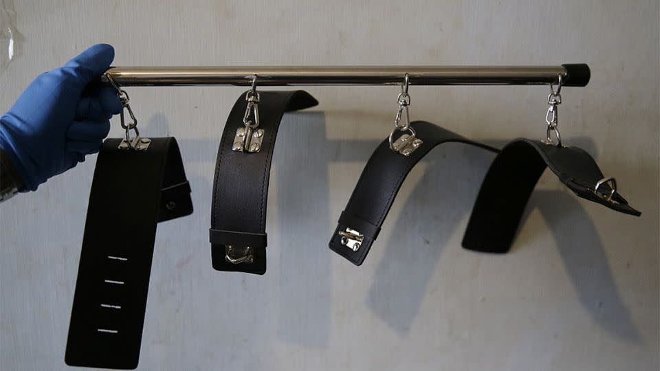 A series of bondage cuffs were located in his home. Source: AP