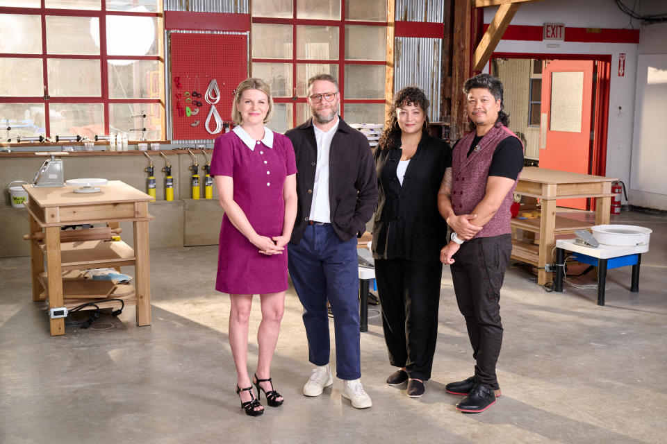 Jennifer Robertson, Seth Rogan, Natalie Waddell, Brendan Tang in The Great Canadian Pottery Throw Down on CBC