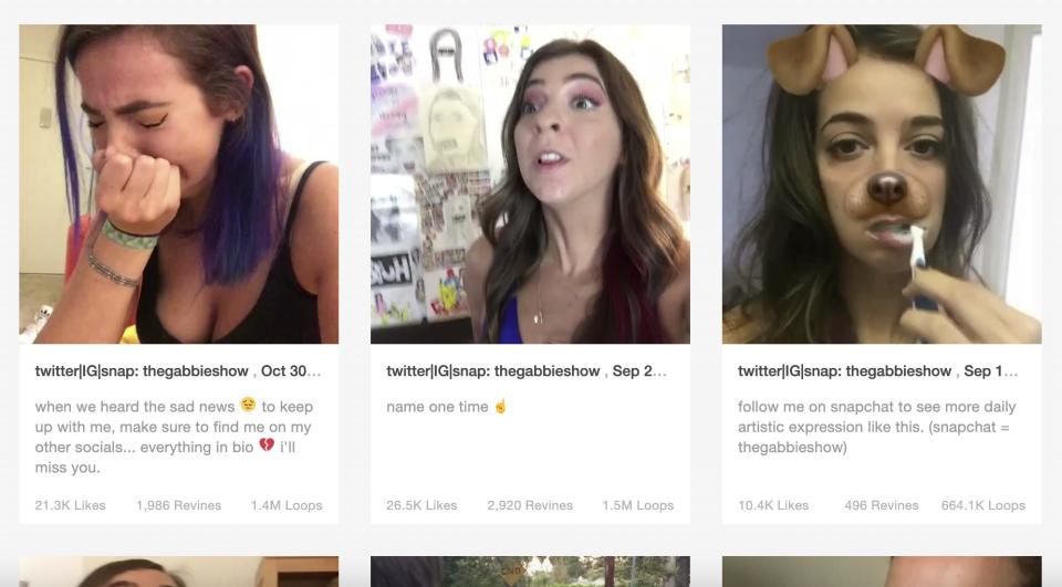 Screenshot of The Gabbie Show Vine archive