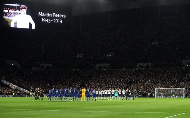 Tributes were paid to Martin Peters at the Tottenham Hotspur Stadium after he died in December 2019