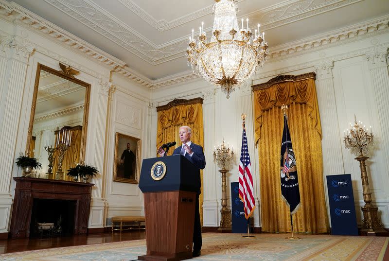 U.S. President Biden takes part in Munich Security Conference virtual event from the White House in Washington