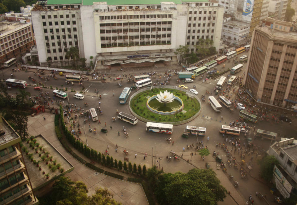 Esta imagen del distrito financiero de Daca fue tomada desde un piso superior de la sede del Bangladesh Bank.