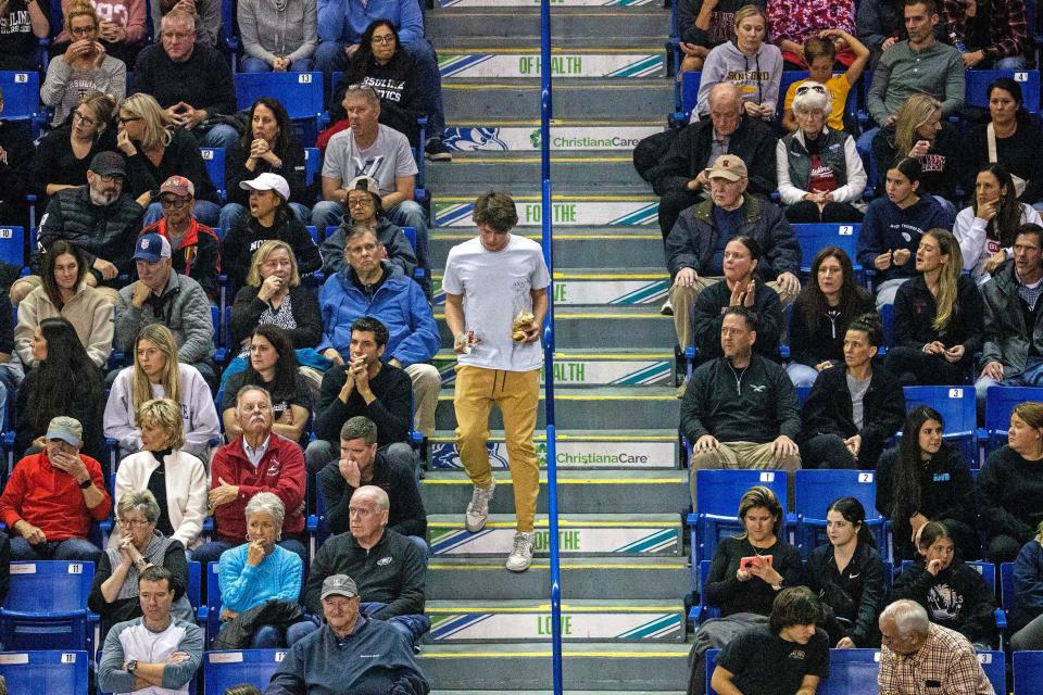 Fans pack the stands to watch the Smyrna High School vs. Ursuline Academy DIAA Girls Volleyball Tournament championship game at the Bob Carpenter Center in Newark, Thursday, Nov. 16, 2023. Smyrna won 3-1.