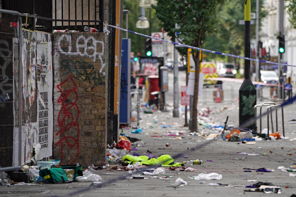 The scene in Ladbroke Grove, west London, where a 21-year-old man has died after being stabbed on the final day of the Notting Hill Carnival. Picture date: Tuesday August 30, 2022.