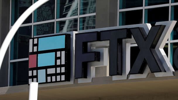 PHOTO: The logo of FTX is seen at the entrance of the FTX Arena in Miami, Nov. 12, 2022. (Marco Bello/Reuters, FILE)