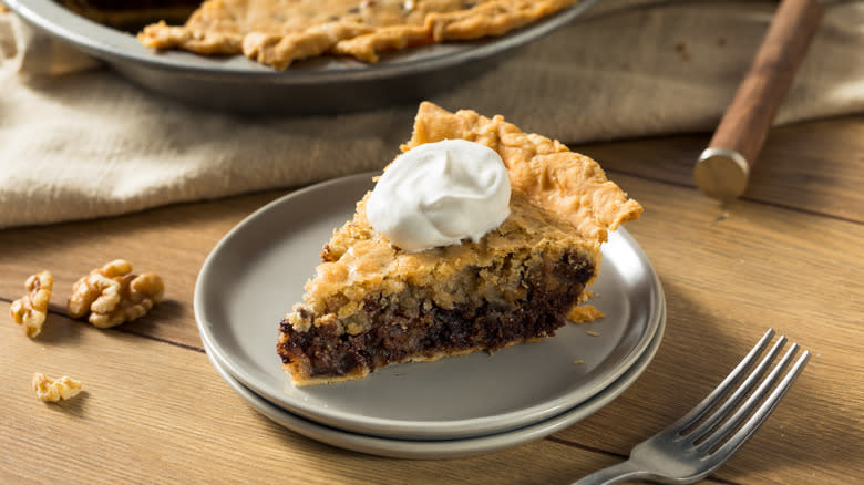 Slice of derby pie on plate 