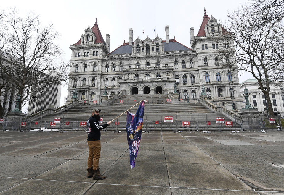 Image: Protester in Albany, N.Y. (Hans Pennink / AP)