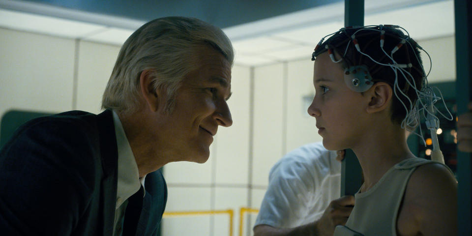 Matthew Modine and Millie Bobby Brown in a still from S1 of Stranger Things (Netflix)