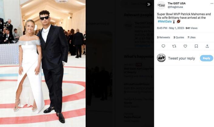 Kansas City Chiefs quarterback Patrick Mahomes and his wife, Brittany Mahomes, walked the Met Gala red carpet Monday on fashion&#x002019;s biggest night.