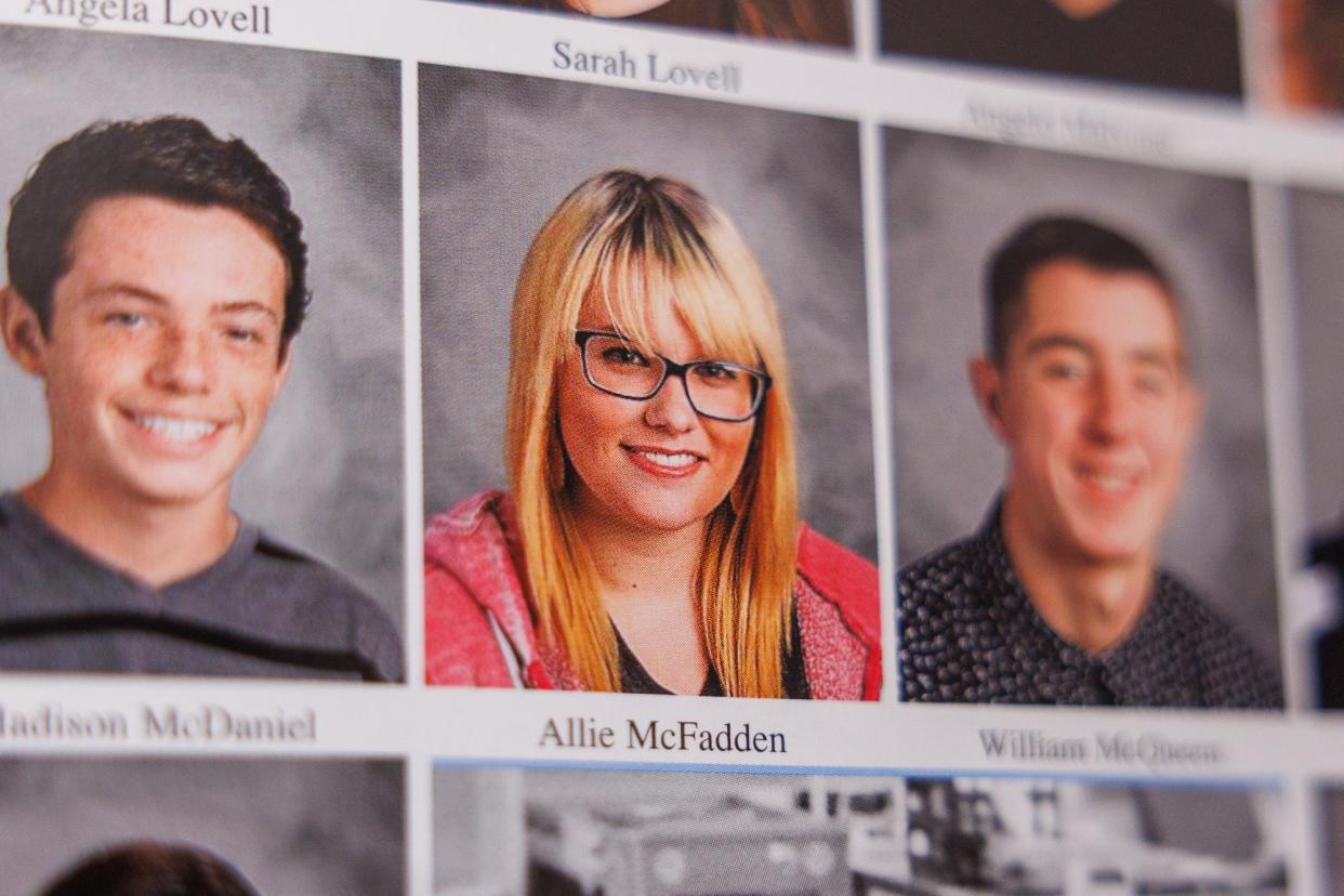 A portrait of Allie McFadden, class of 2016, is seen in the 2015 Hanover High School yearbook, Wednesday, Sept. 4, 2024.