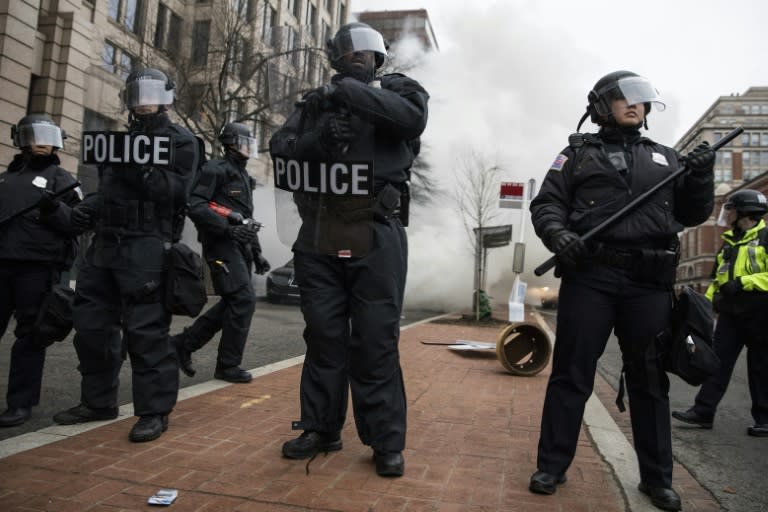 Most inauguration day protests, by an array of anti-racist, anti-war, feminist, LGBT, and pro-immigration groups, were peaceful, but sporadic violence marred the day