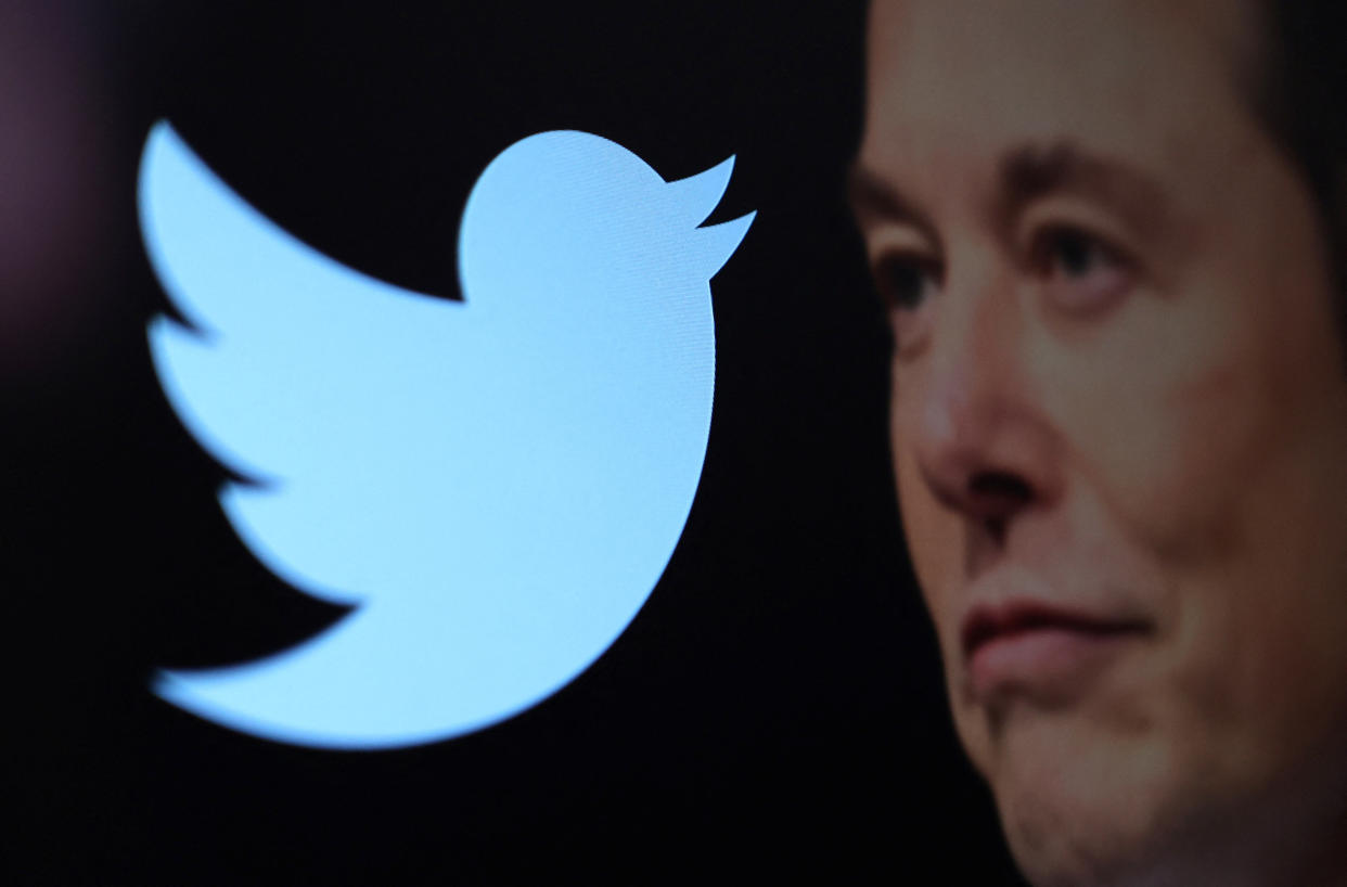 Twitter logo and a photo of Elon Musk are displayed through magnifier in this illustration taken October 27, 2022. REUTERS/Dado Ruvic/Illustration