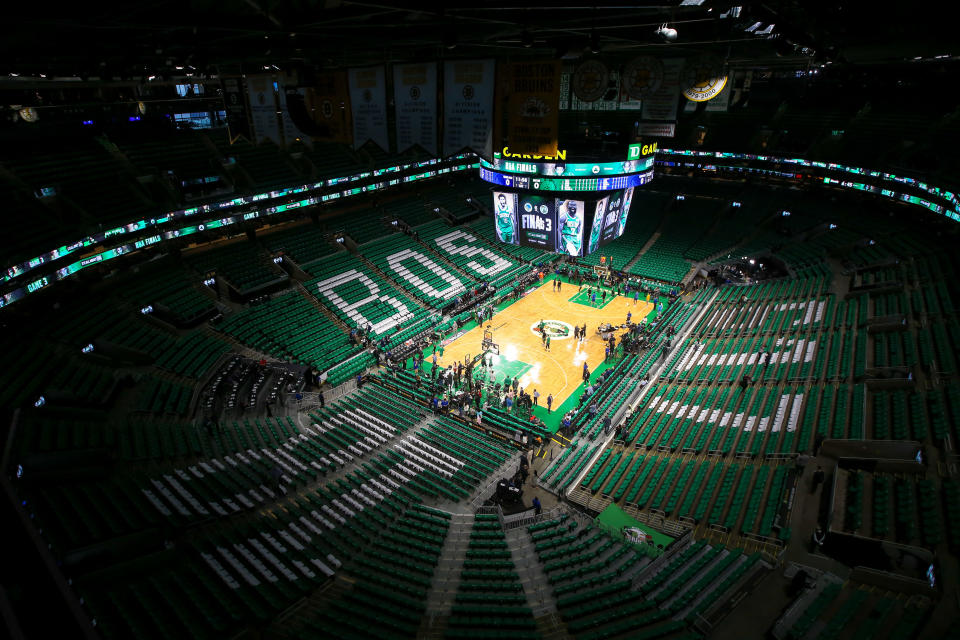 Jun 8, 2022; Boston, Massachusetts, USA; A general view of the TD Garden before game three of the 2022 NBA Finals between the Boston Celtics and the Golden State Warriors. Mandatory Credit: Paul Rutherford-USA TODAY Sports