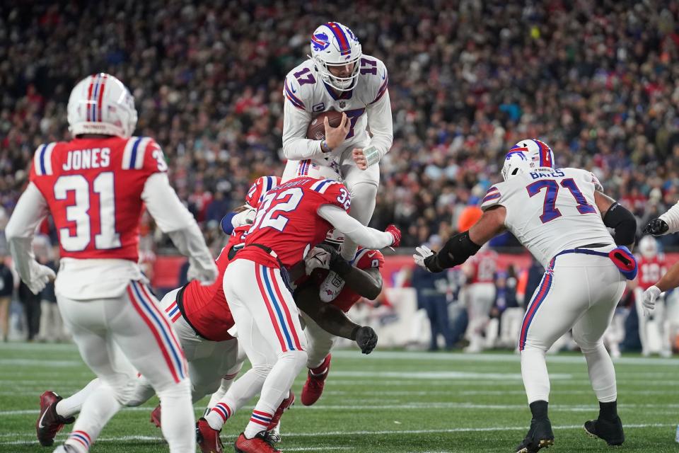 Josh Allen doing Josh Allen things during the Bills' victory over the Patriots Thursday night.