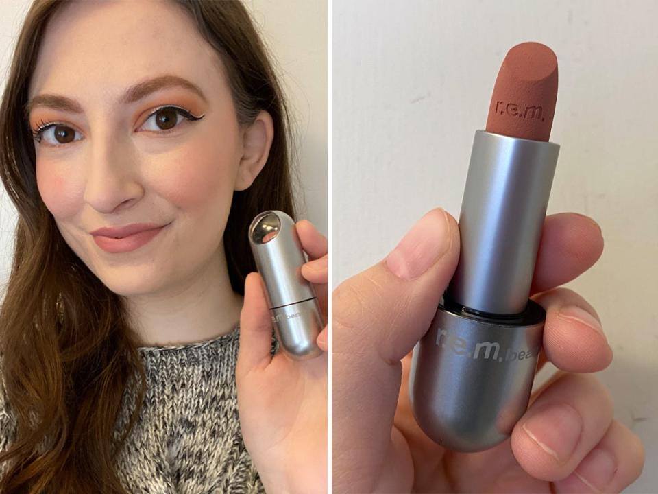 Reporter Amanda Krause wears lipstick from Ariana Grande's makeup line.