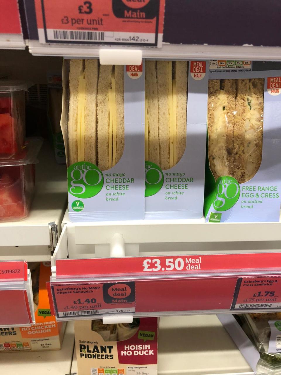 The cheapest cheese sandwich in the area costs £1.40 at Sainsbury’s (The Independent)