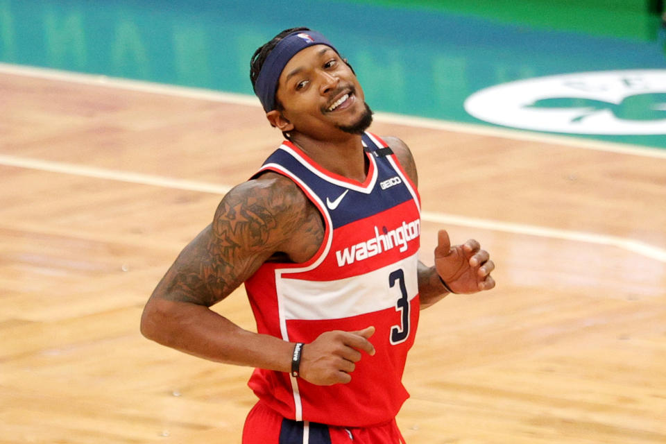 Bradley Beal smiles during a game.