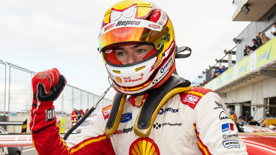 Scott McLaughlin is pictured after winning at Tailem Bend during the 2020 Supercars season.