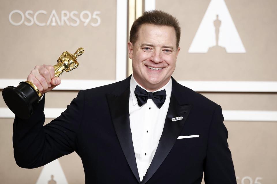 Brendan Fraser, winner of the Best Actor in a Leading Role award for The Whale. Caroline Brehman/ EPA