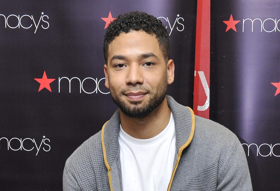 In this Nov. 14, 2015, photo, Jussie Smollett is shown at Macy's Lenox Square during the Sean John 2015 Fall Holiday event in Atlanta. The 36-year-old actor was charged Wednesday with making a false police report when he told authorities he was attacked last month in Chicago by two men who hurled racist, anti-gay slurs and looped a rope around his neck. (John Amis/AP Images for Macy's)