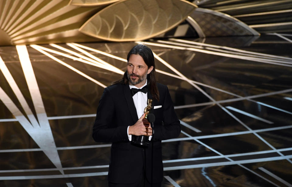 Cinematographer Linus Sandgren accepts Best Cinematography for "La La Land" onstage during the 89th Annual Academy Awards at Hollywood &amp; Highland Center on Feb. 26, 2017 in Hollywood, California.&nbsp;