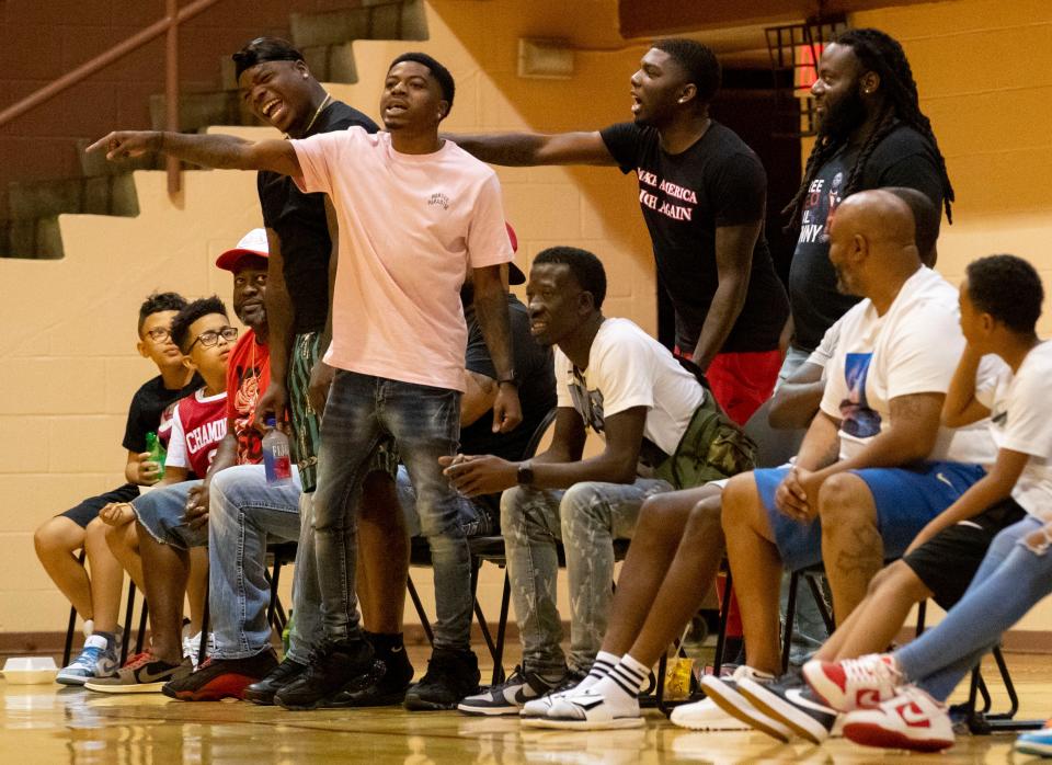 Attendees watch a Shelby County Pro-Am game Wednesday, July 20, 2022, at Orange Mound Community Center in Memphis. The Shelby County Pro-Am is a basketball league that features both current and former college and professional basketball players.