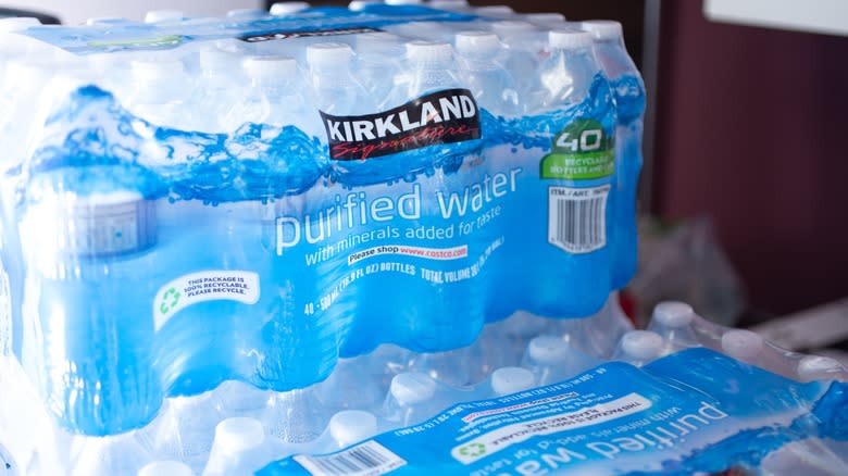 A package of Kirkland water bottles