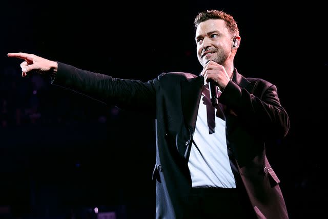 <p>Kevin Mazur/Getty</p> Justin Timberlake performs in Vancouver in April 2024