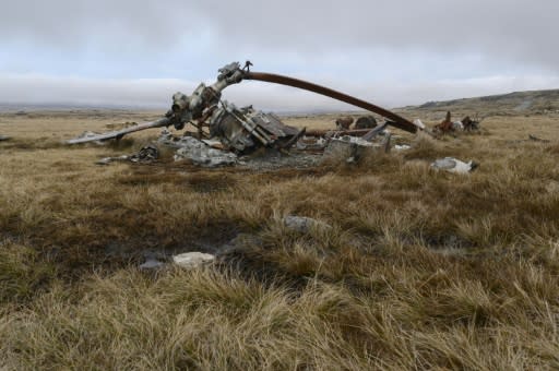 Remains of an Argentine helicopter shot down during the Falklands War. Argentine Peronist frontrunner Alberto Fernandez warned in an election debate that he wanted to 'renew sovereignty claims'