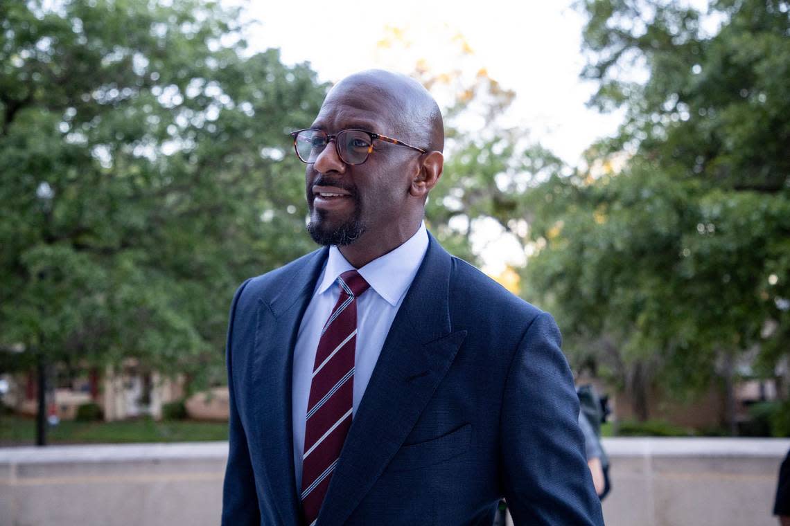 Former Tallahassee mayor and 2018 Democratic nominee for Florida governor, Andrew Gillum arrives at the Federal Courthouse for jury selection for his corruption trial Monday, April 17, 2023.