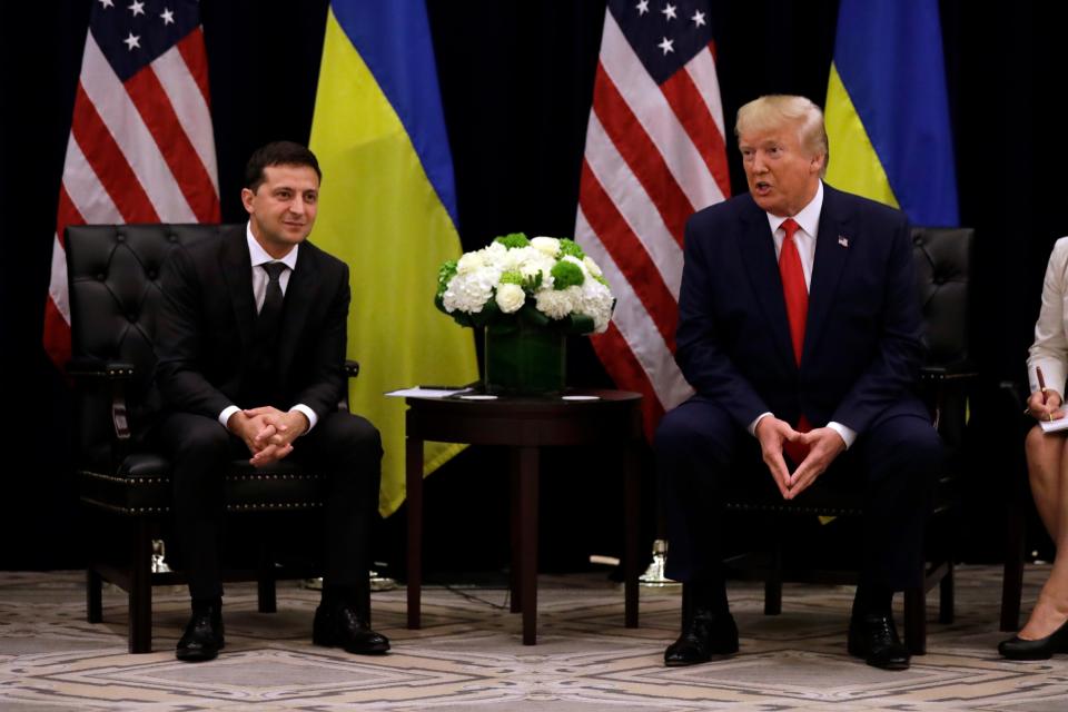 President Donald Trump meets with Ukrainian President Volodymyr Zelensky at the InterContinental hotel during the United Nations General Assembly on Sept. 25.