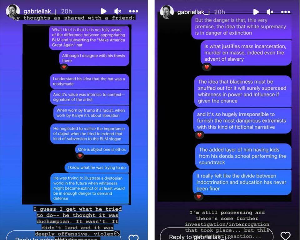 screenshot of convo with Gabriella Karefa-Johnson and friend