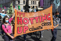 Activists of international climate action group Extinction Rebellion march from Trafalgar Square to Parliament Square on the first of a planned 10 day take over of London, England, on September 1, 2020. (Photo by Lucy North/MI News/NurPhoto via Getty Images)